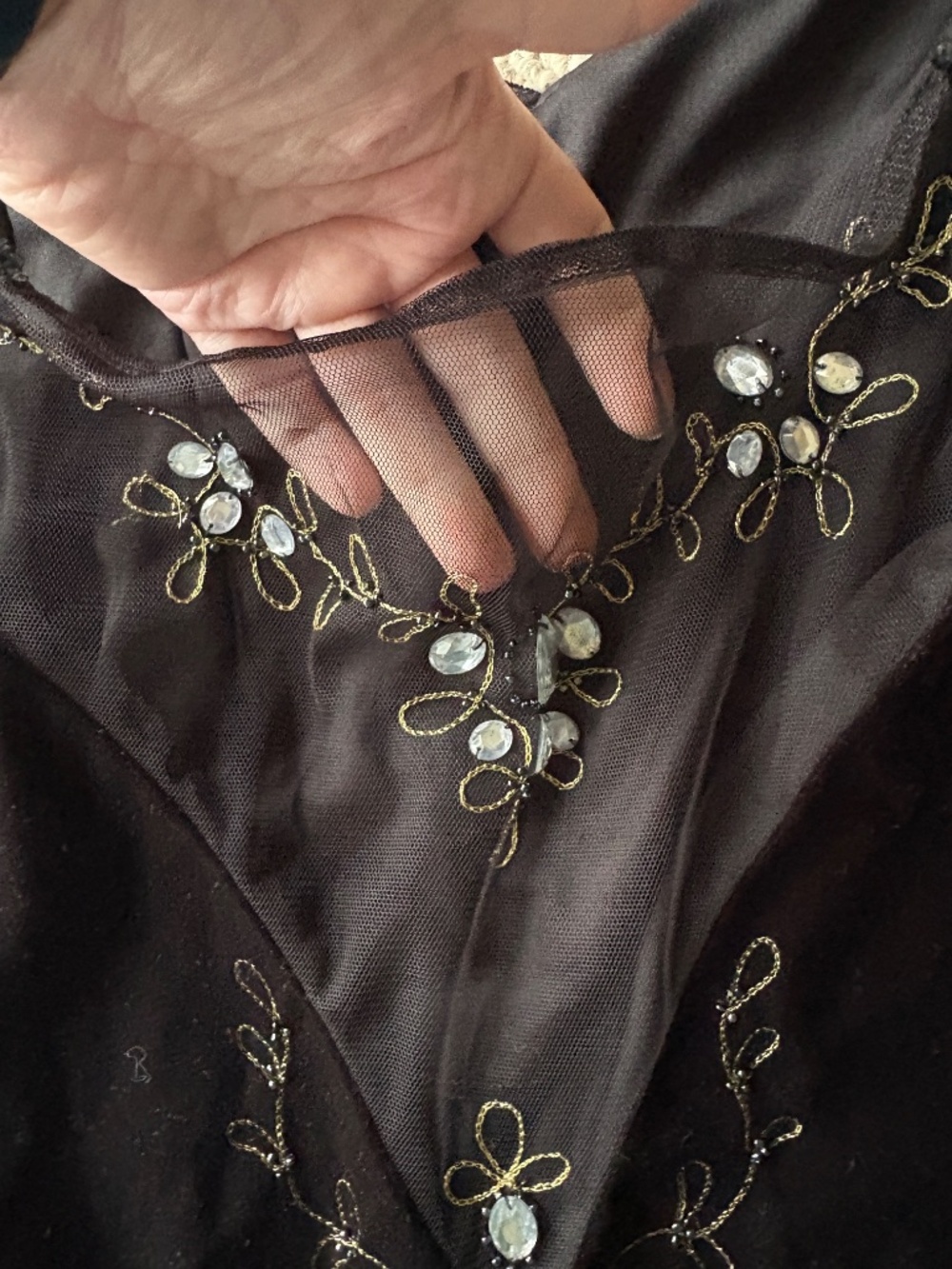 Dave & Johnny Black Velvet Beaded Prom Dress Sheer Back Y2K Formal Gown 15/16 - Picture 7 of 11